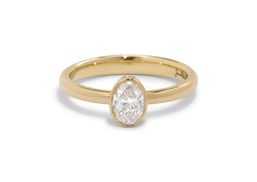 Oval Diamond Bezel Engagement Ring, Yellow Gold