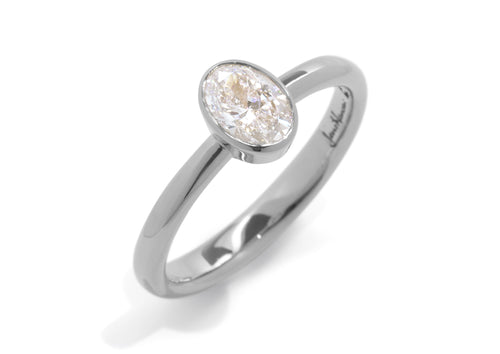 Oval Diamond Bezel Engagement Ring, White Gold & Platinum
