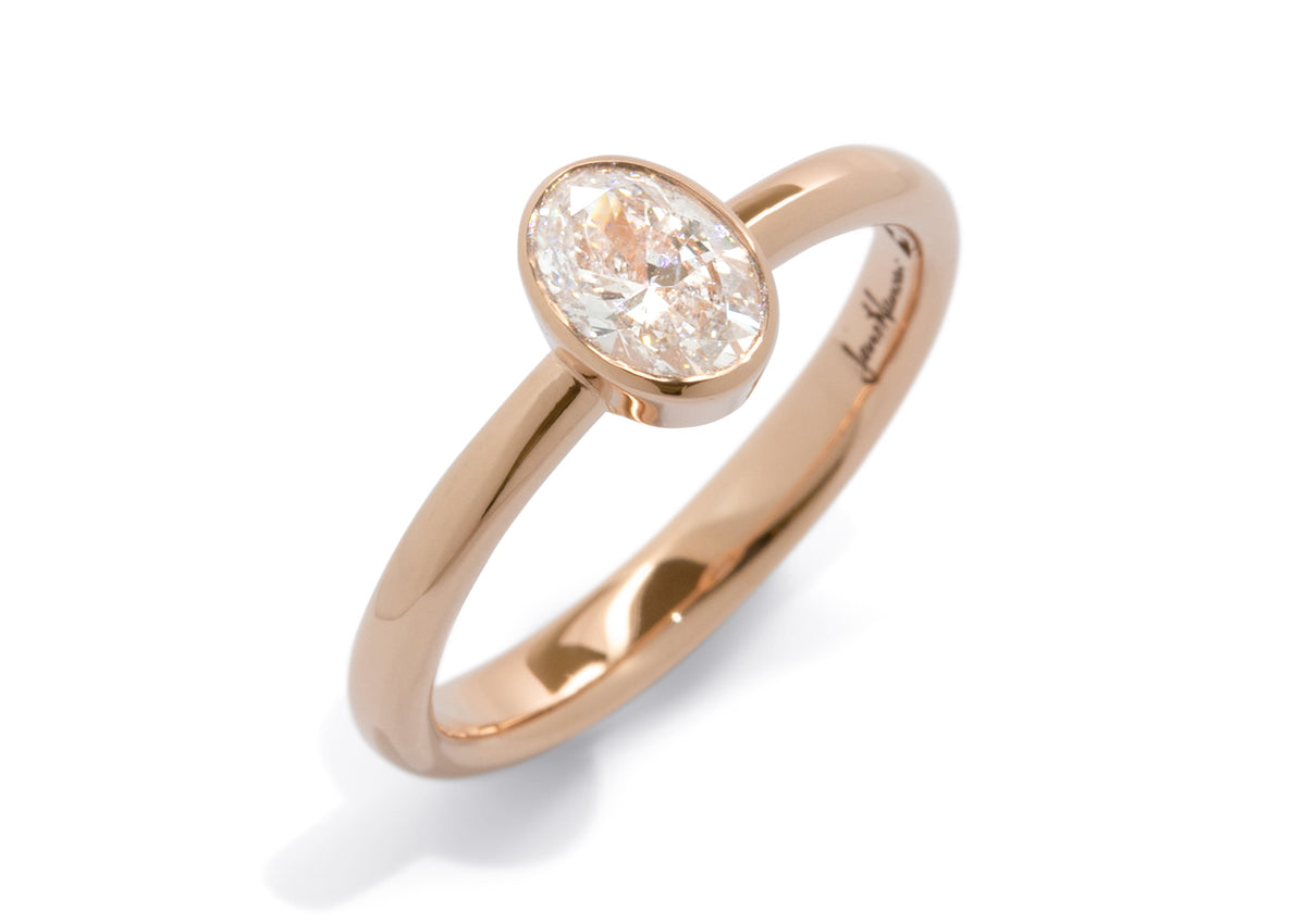 Oval Diamond Bezel Engagement Ring, Red Gold