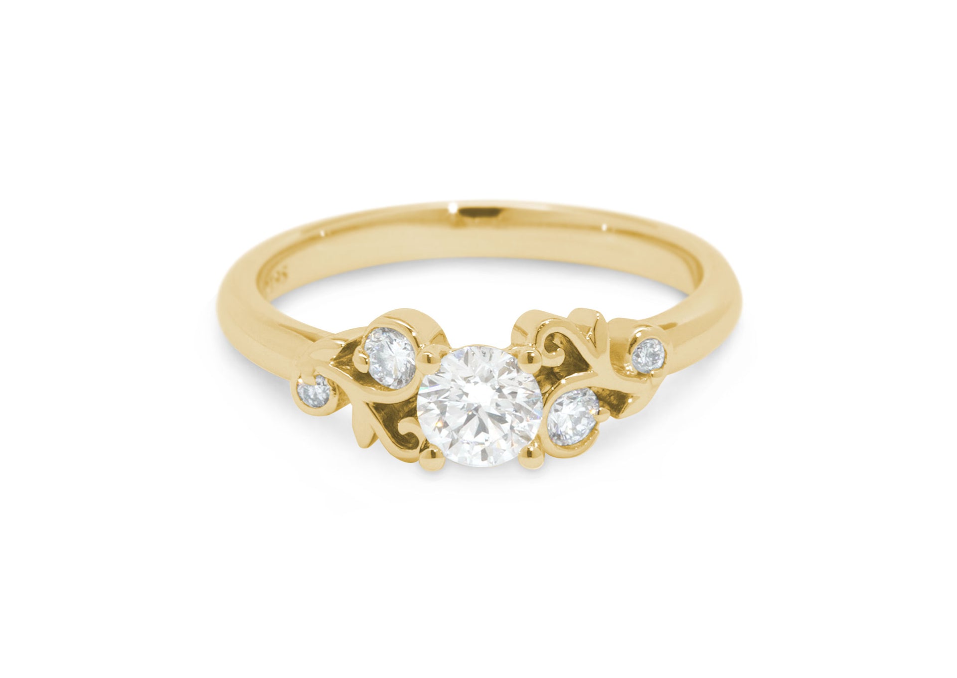 Five-Stone Diamond Elvish Vine Engagement Ring, Yellow Gold