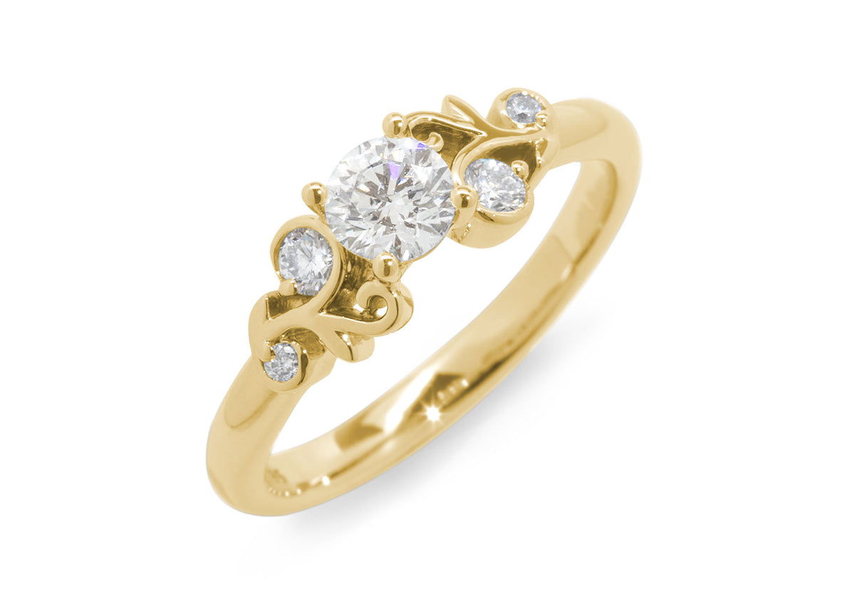 Five-Stone Diamond Elvish Vine Engagement Ring, Yellow Gold