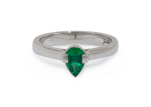 Custom Pear Shaped Emerald Ring, Platinum