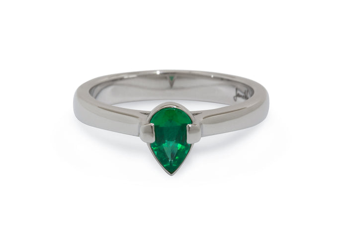 Custom Pear Shaped Emerald Ring, Platinum