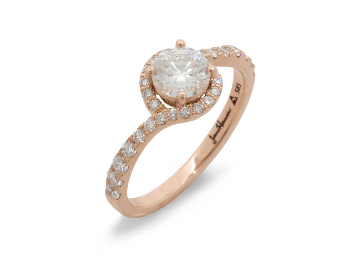 Custom Bypass Halo Lab Grown Diamond Ring, Red Gold