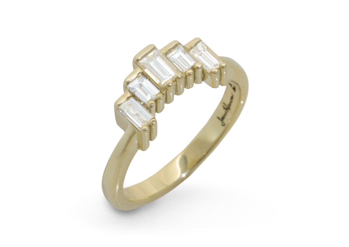 Custom Baguette Diamond Wedding Band, Yellow Gold