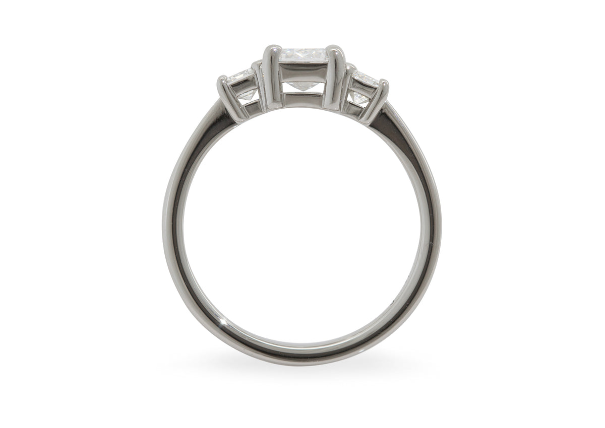 Custom 3 Stone Rectangle Diamond Engagement Ring, Platinum