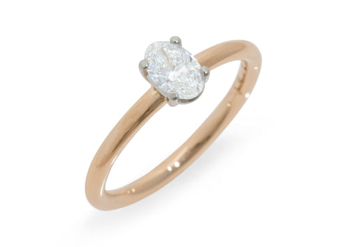 Ellipse Diamond Engagement Ring, Red Gold & Platinum