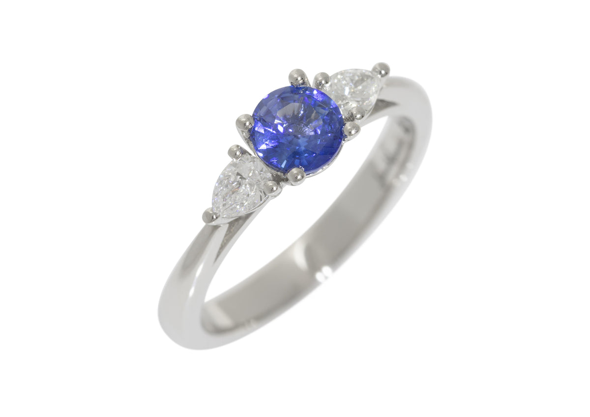 J2933 Three Stone Sapphire & Diamond Engagement Ring, Platinum