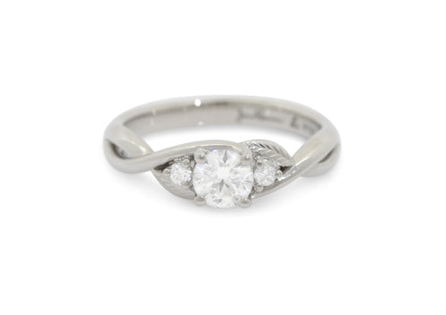 Three-Stone Round Diamond Elvish Vine Engagement Ring, White Gold & Platinum