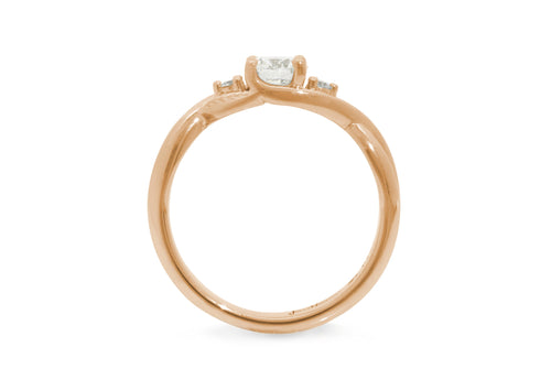 Three-Stone Round Diamond Elvish Vine Engagement Ring, Red Gold
