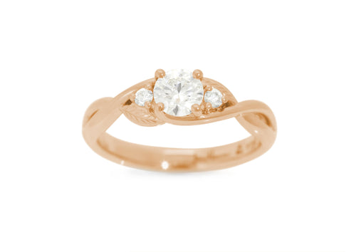 Three-Stone Round Diamond Elvish Vine Engagement Ring, Red Gold