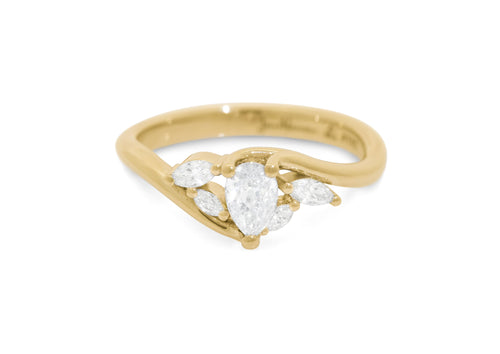 Five-Stone Pear & Marquise Diamond Elvish Vine Engagement Ring, Yellow Gold