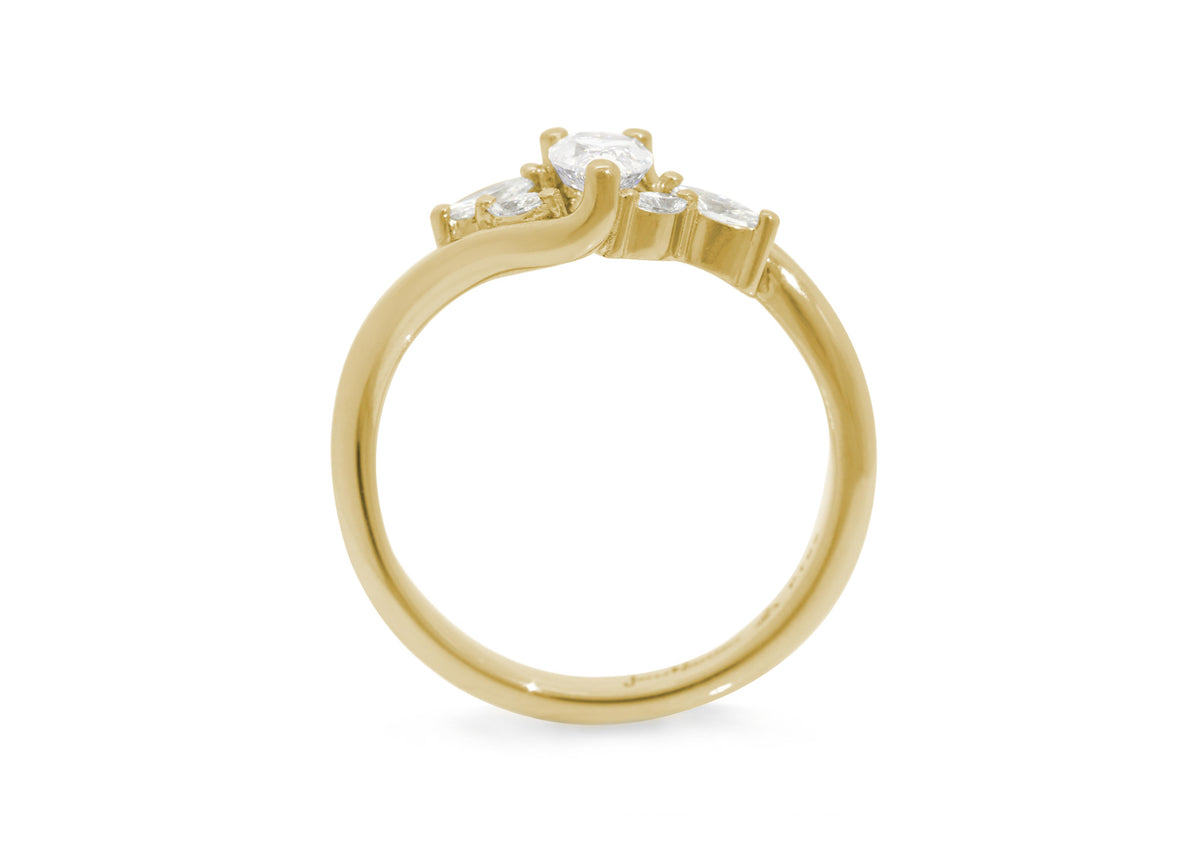 Five-Stone Pear & Marquise Diamond Elvish Vine Engagement Ring, Yellow Gold
