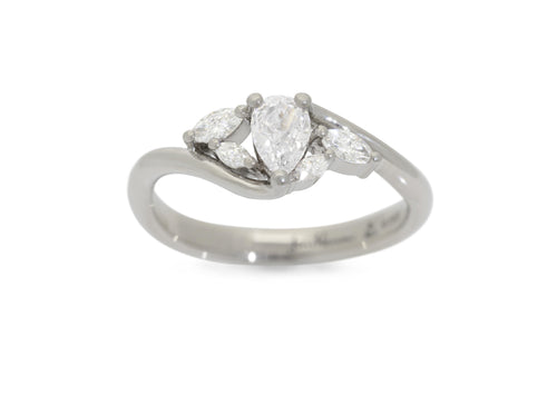 Five-Stone Pear & Marquise Diamond Elvish Vine Engagement Ring, White Gold & Platinum