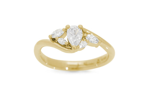 Five-Stone Pear & Marquise Diamond Elvish Vine Engagement Ring, Yellow Gold