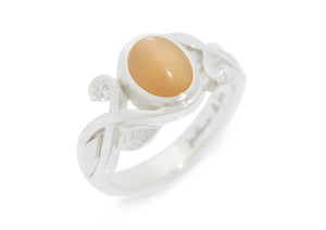 Cabochon Gemstone & Diamond Elvish Vine Ring, Sterling Silver