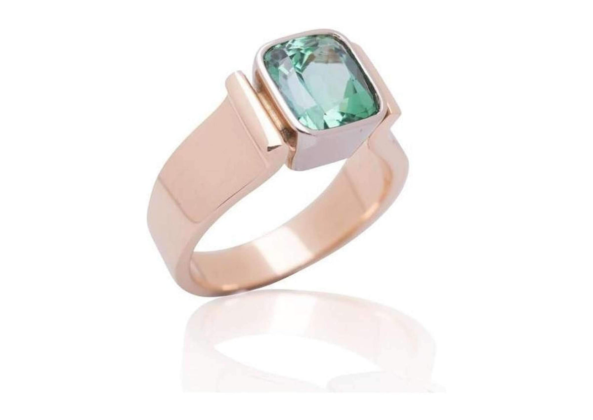 Green Tourmaline Bezel set in Bi-Tone Ring Design