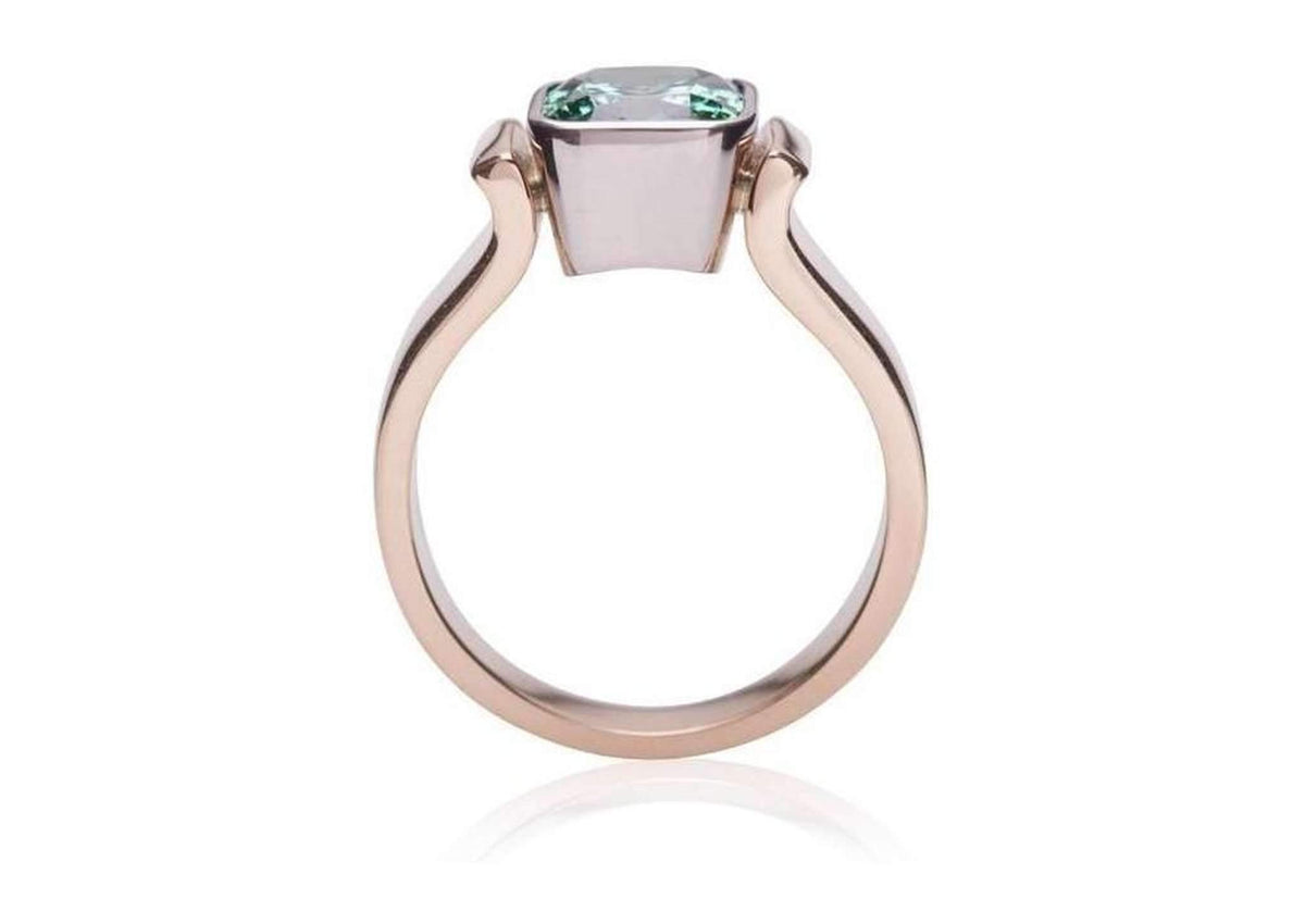 Green Tourmaline Bezel set in Bi-Tone Ring Design