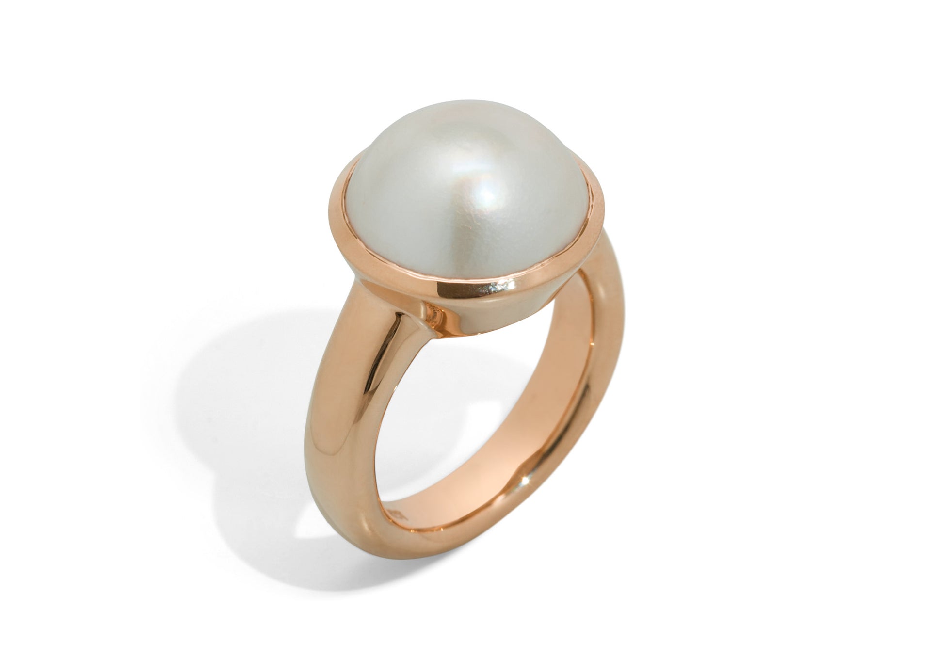 Iridescent Mabe Pearl Ring, Red Gold