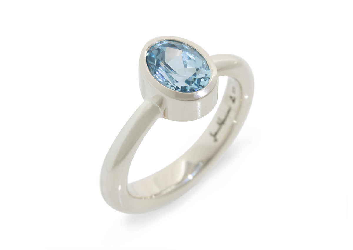 Lab Grown Aqua Blue Spinel Ring, White Gold