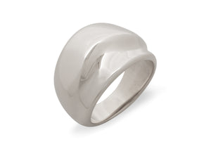 Medium Domed Wave Ring, White Gold & Platinum