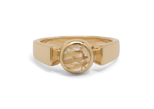 Classic Round Cabochon Gemstone Ring, Yellow Gold