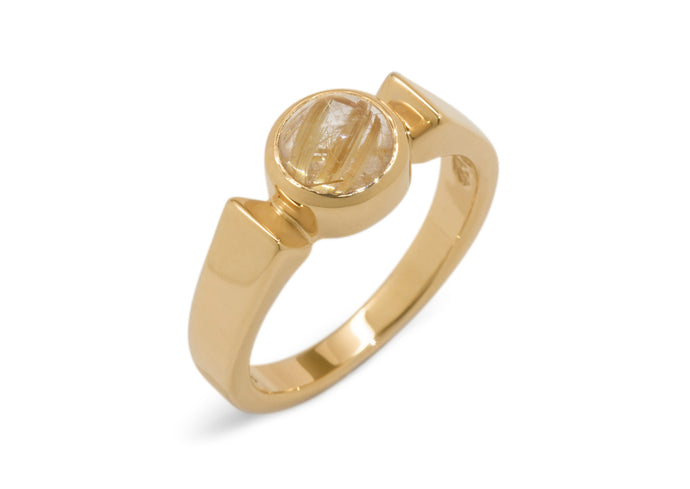 Classic Round Cabochon Gemstone Ring, Yellow Gold