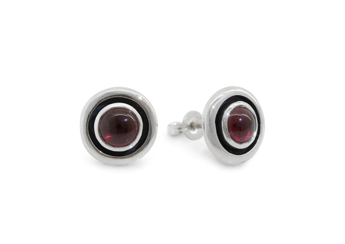 Cabochon Garnet Earrings, Sterling Silver