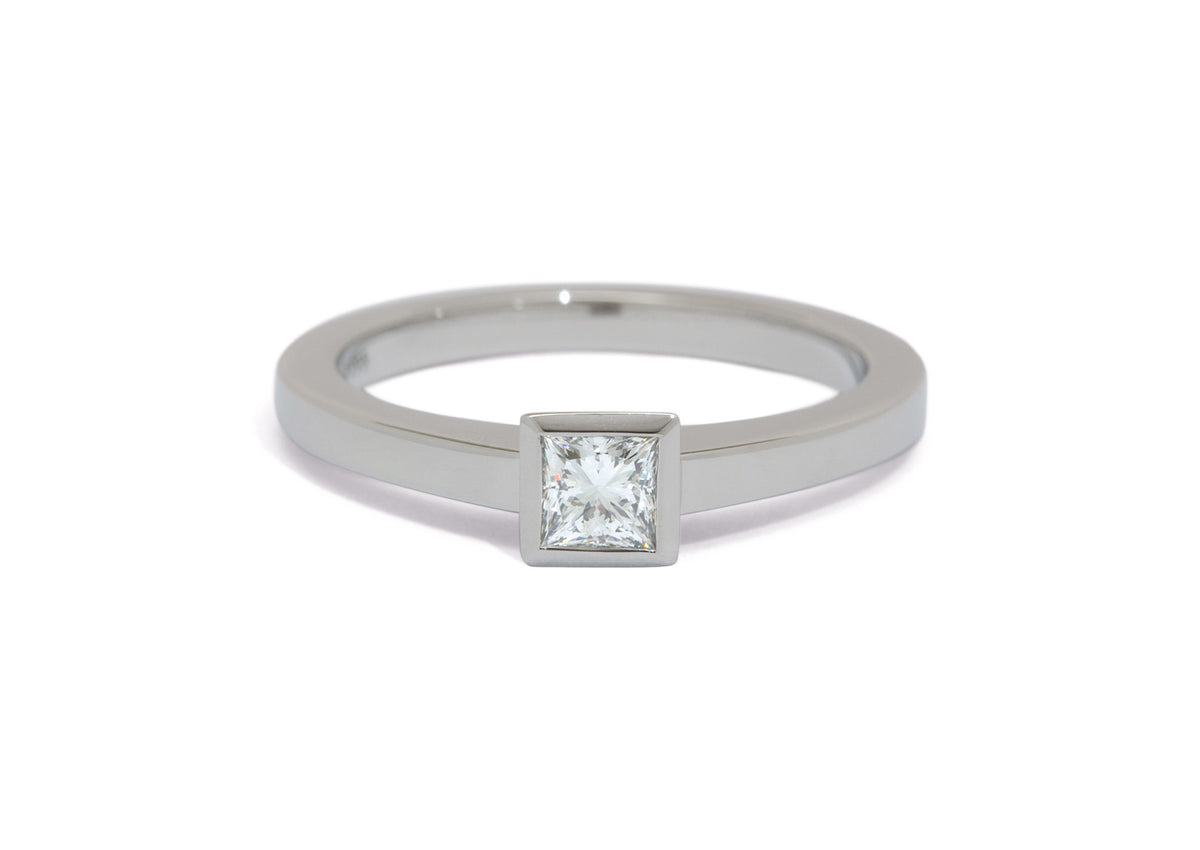 Princess Diamond Solitaire Ring, White Gold & Platinum