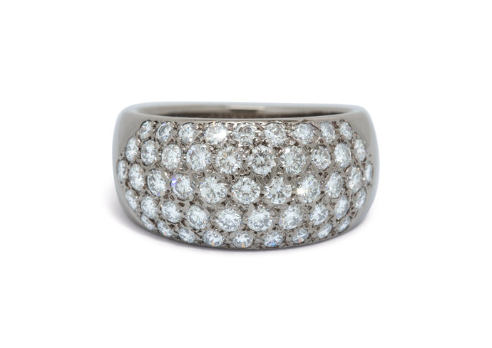 18ct White Gold Dome Ring with Pave set Diamonds