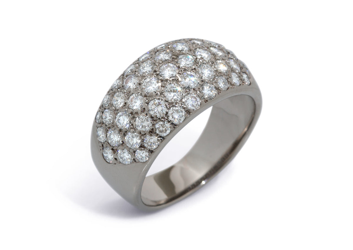 18ct White Gold Dome Ring with Pave set Diamonds