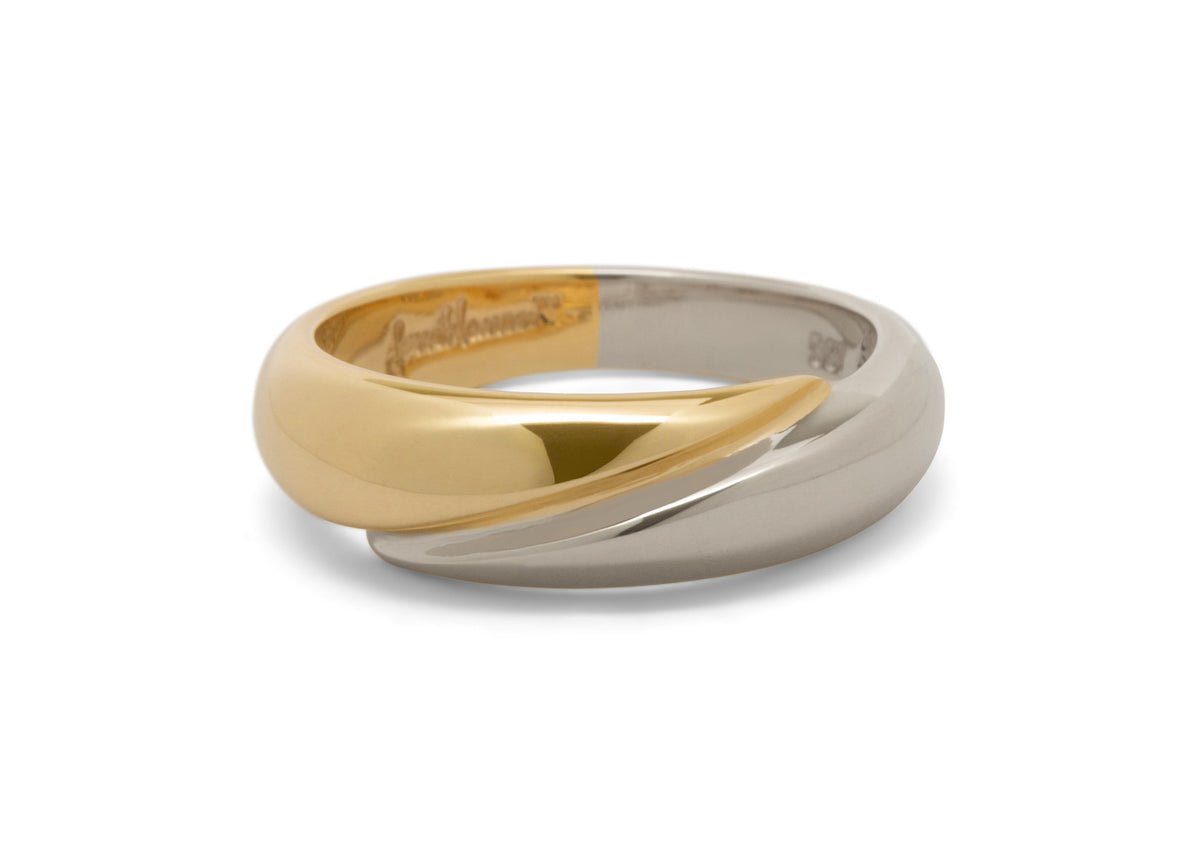 JW1 Domed Bitone Ring, Yellow & White Gold