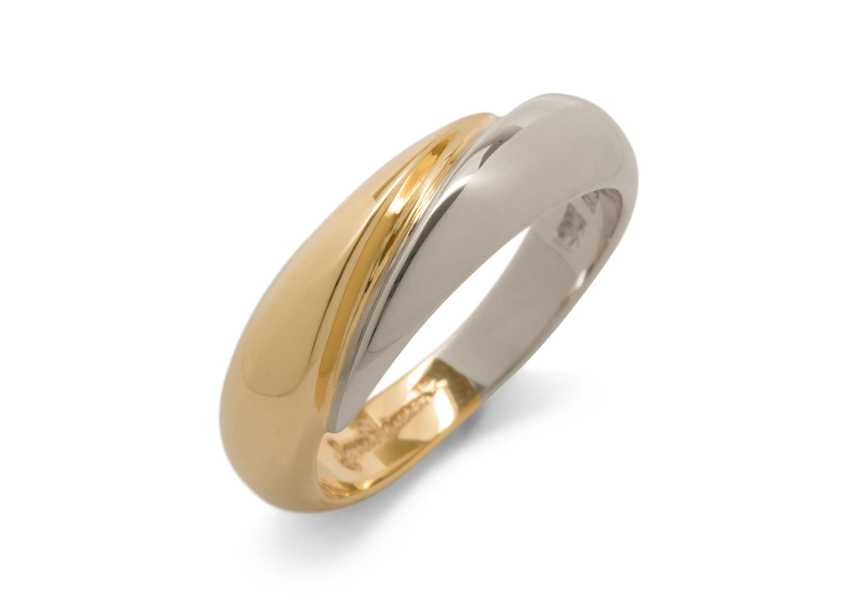JW1 Domed Bitone Ring, Yellow & White Gold