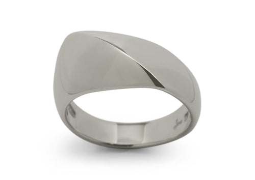 Diagonal Dome Ring, White Gold & Platinum