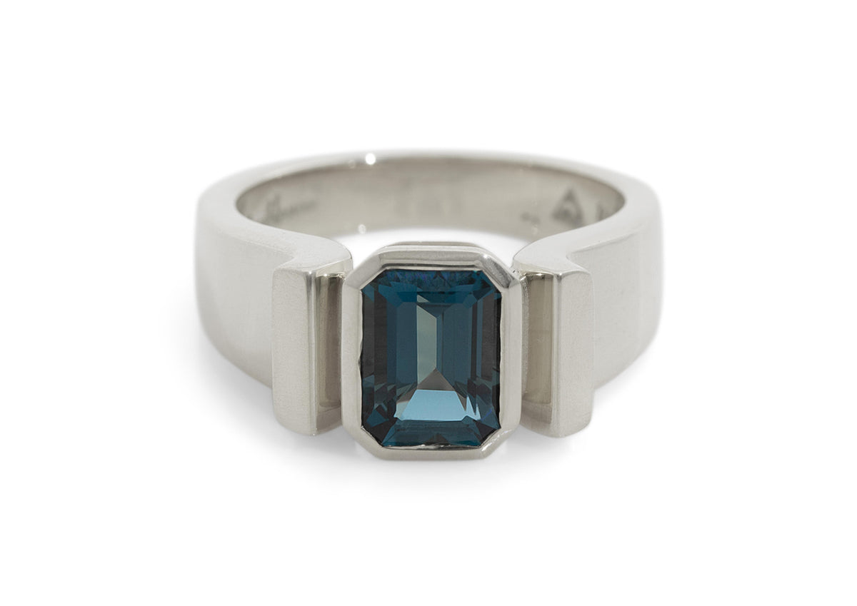 Emerald cut Gemstone Ring, White Gold