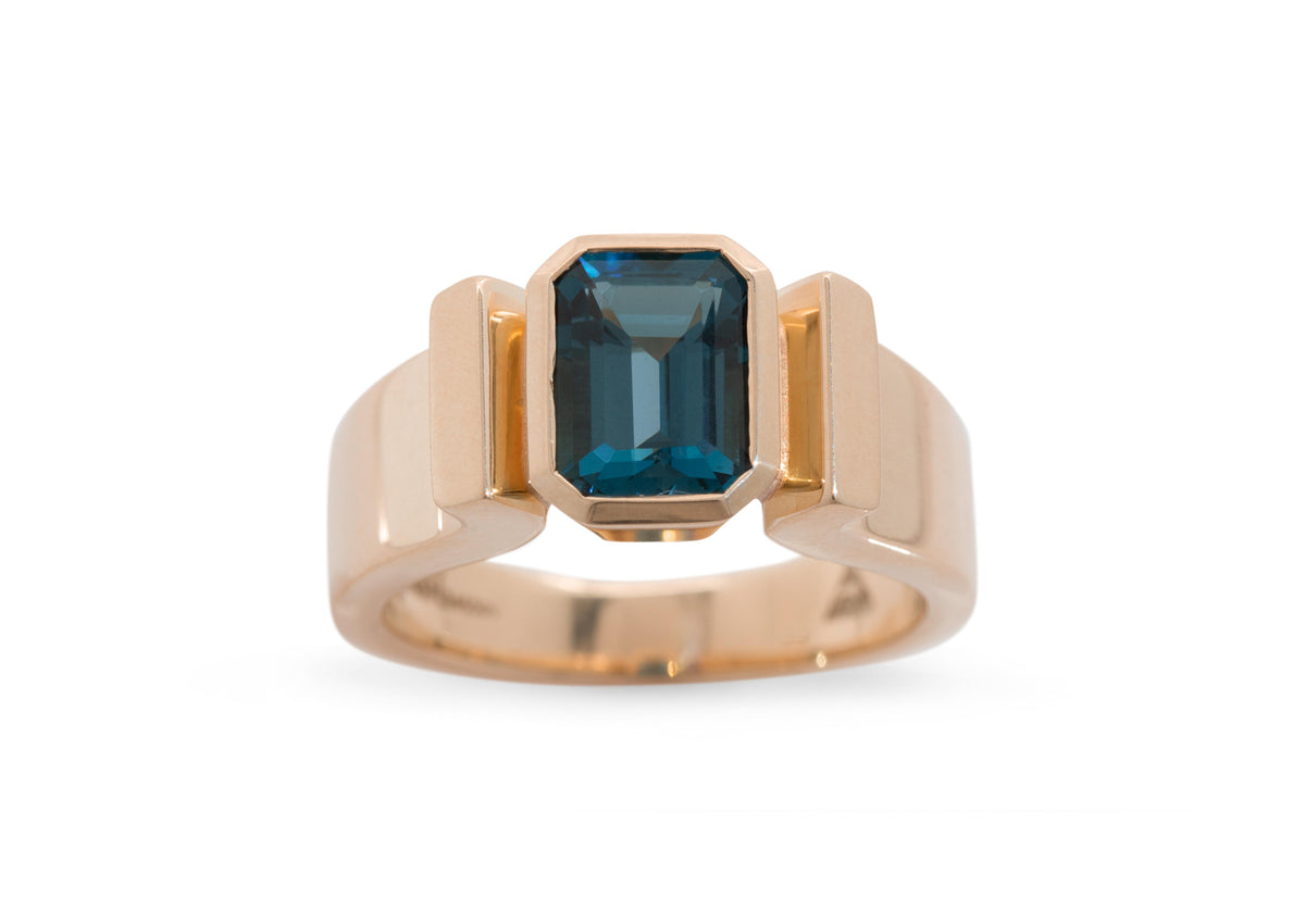 Emerald cut Gemstone Ring, Red Gold