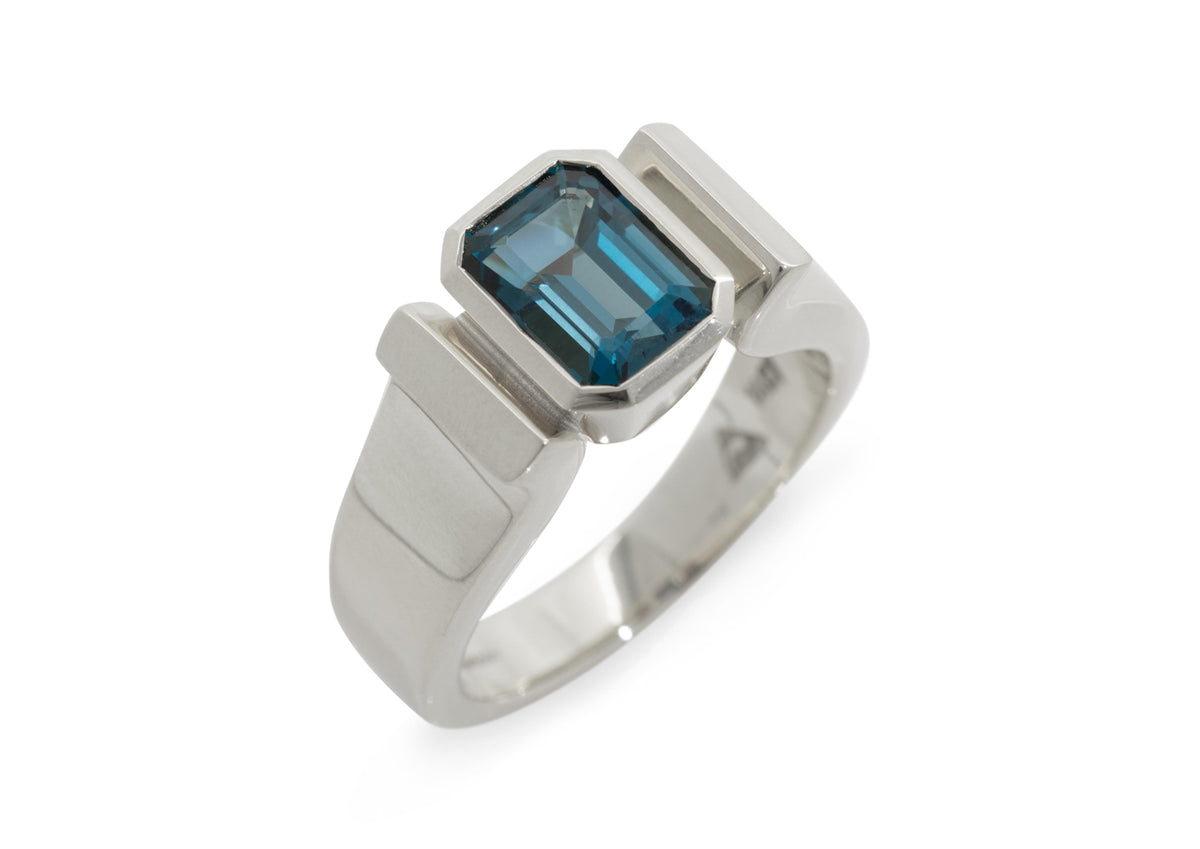 Emerald cut Gemstone Ring, White Gold