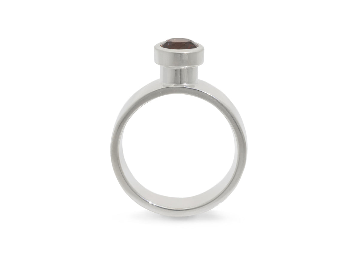 JW259 Round Gemstone Chimney Ring, Sterling Silver