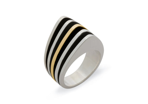 Bitone "Sydney Fin" Ring, Sterling Silver & Yellow Gold