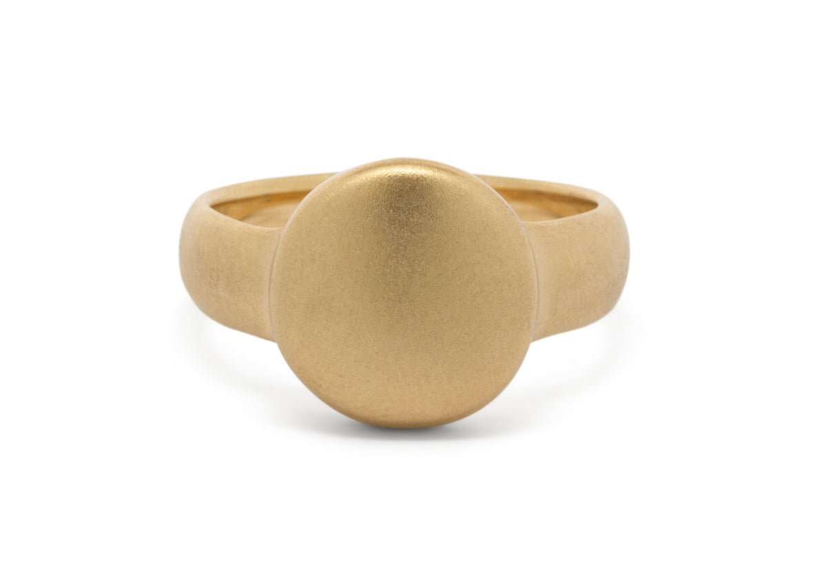 Button Signet Style Men's Ring, Yellow Gold