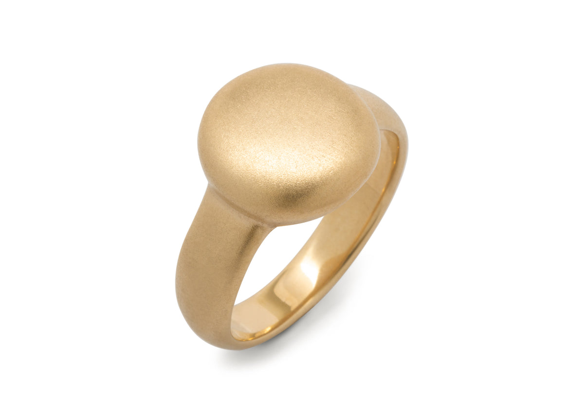 Button Signet Style Men's Ring, Yellow Gold