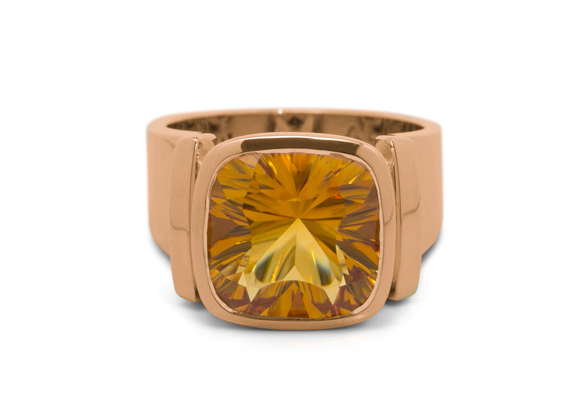 Cushion Optix Cut Gemstone Ring, Red Gold