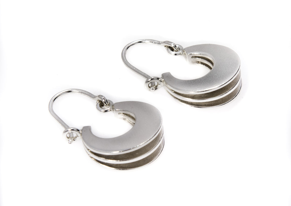 Crescent Style "Sydney Fin" Earrings, Sterling Silver