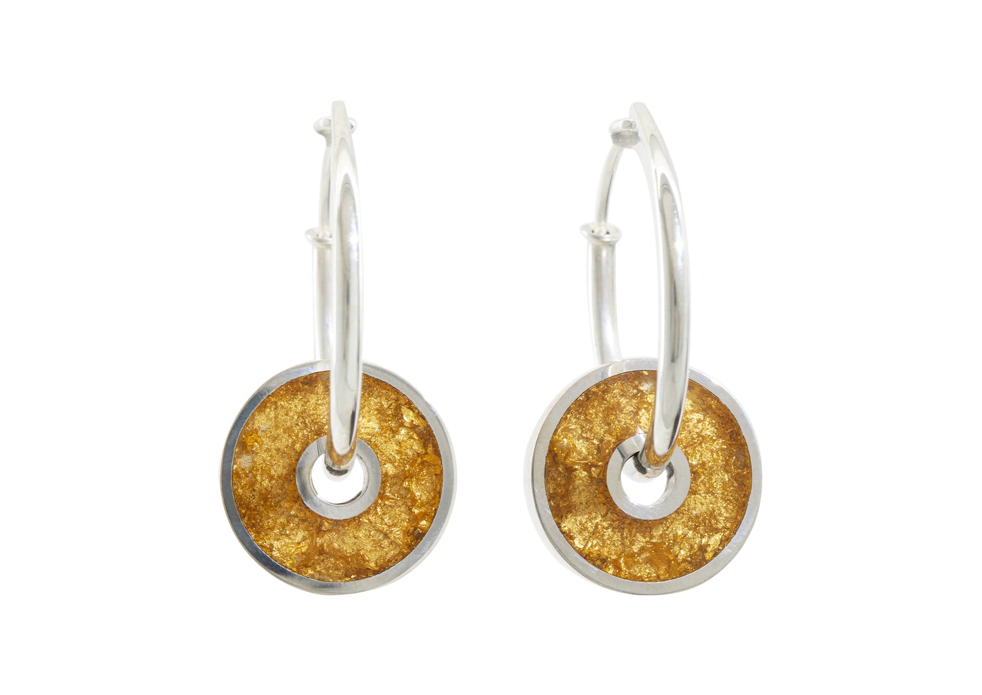24ct Gold Leaf Hoop Earrings, Sterling Silver