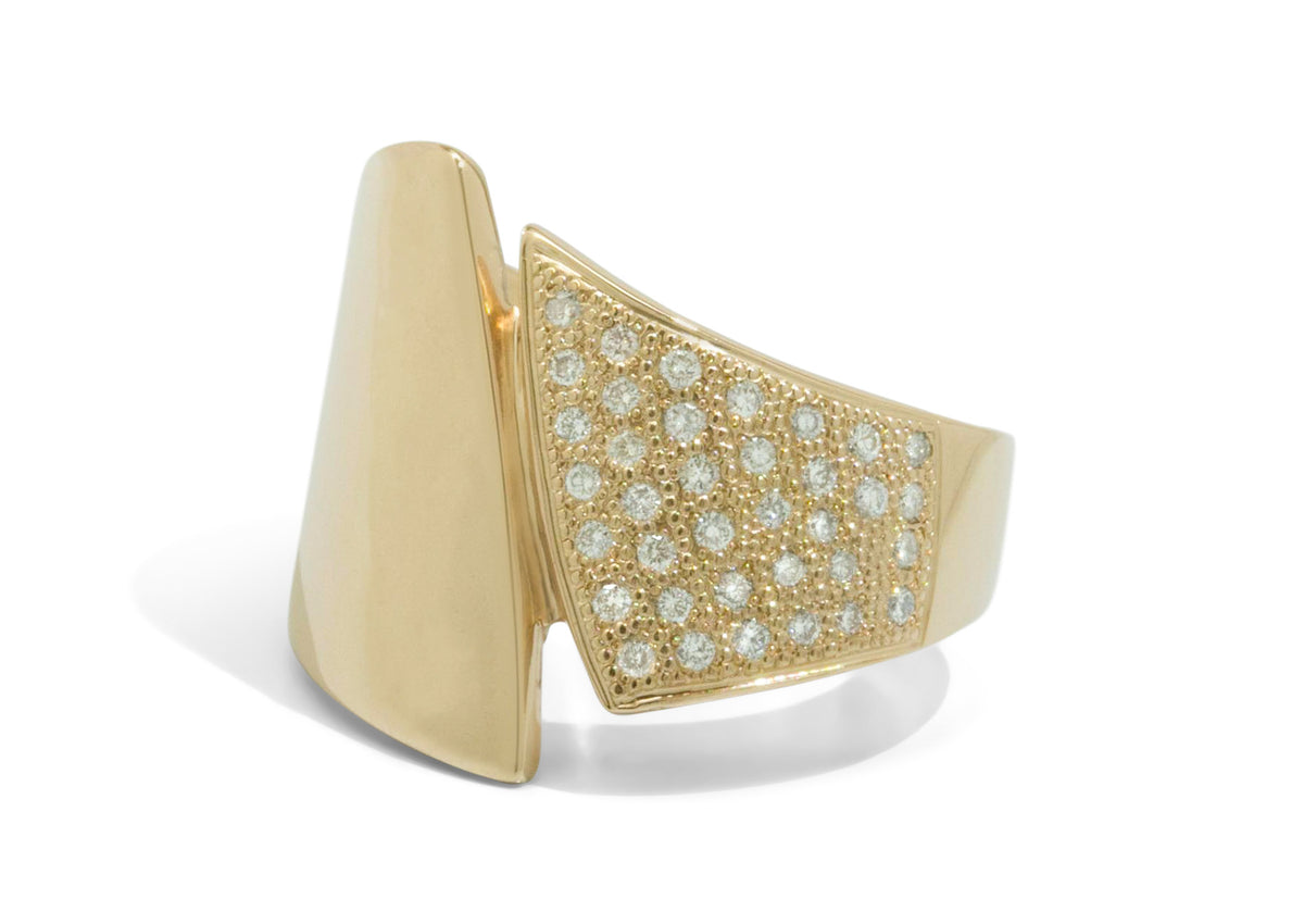 Custom Pave Diamond Asymmetric Ring, Yellow Gold