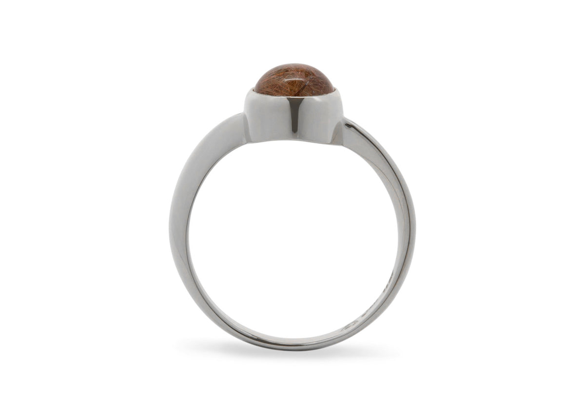 Round Cabochon Gemstone Möbius Twist Ring, White Gold & Platinum