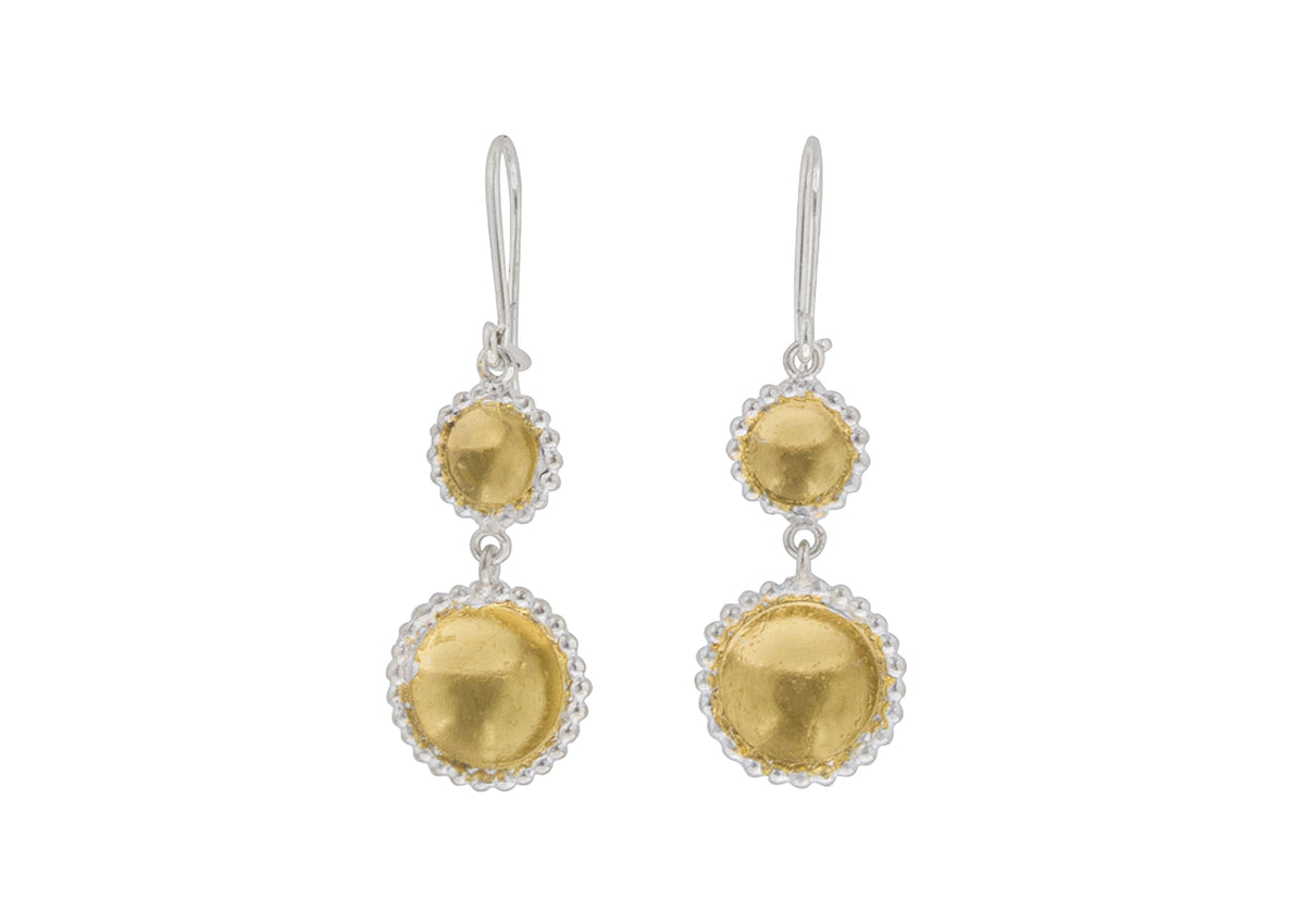 Round Gold Bond Drop Earrings, Sterling Silver