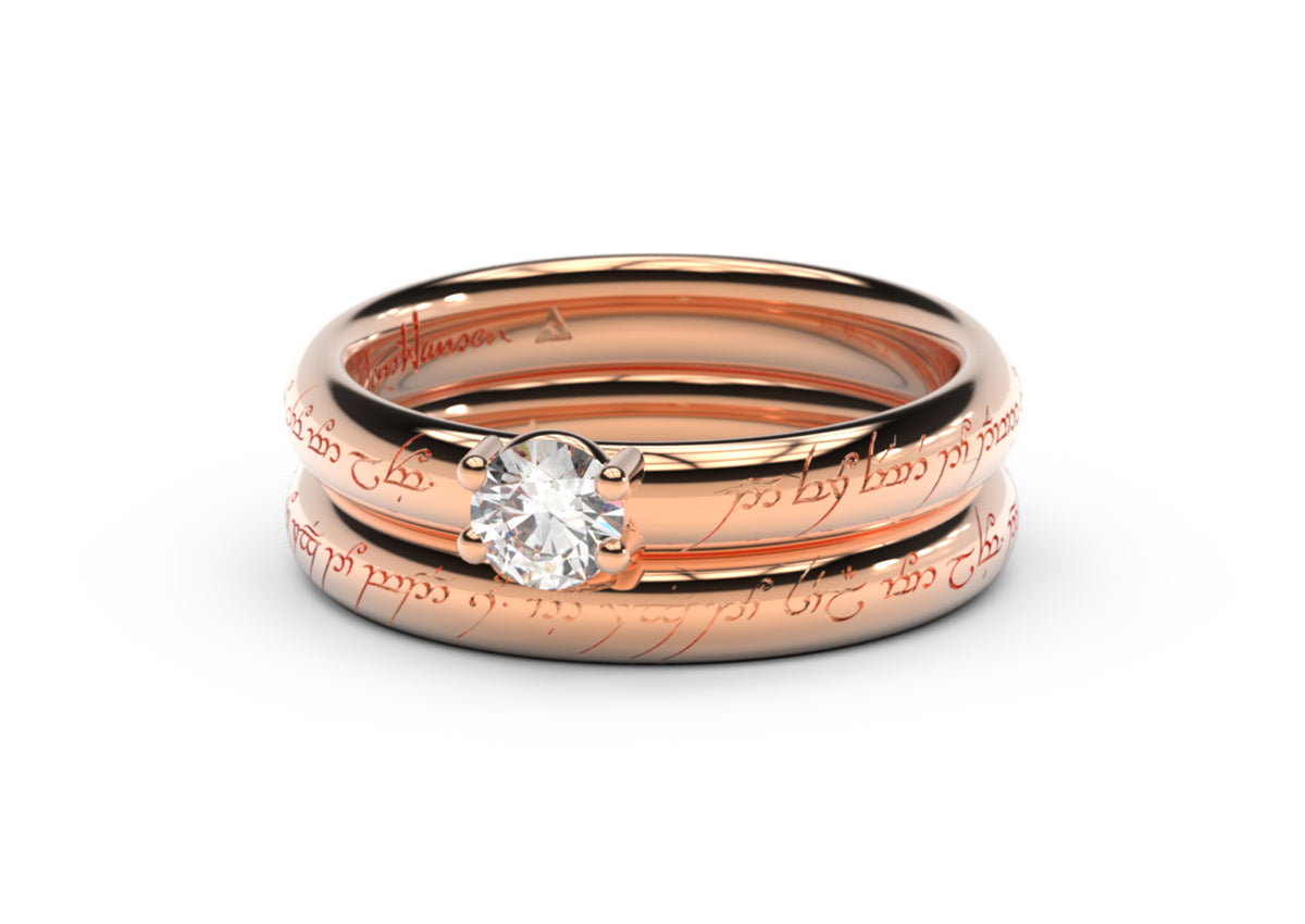 Contemporary Elvish Engagement Ring - Slim, Red Gold