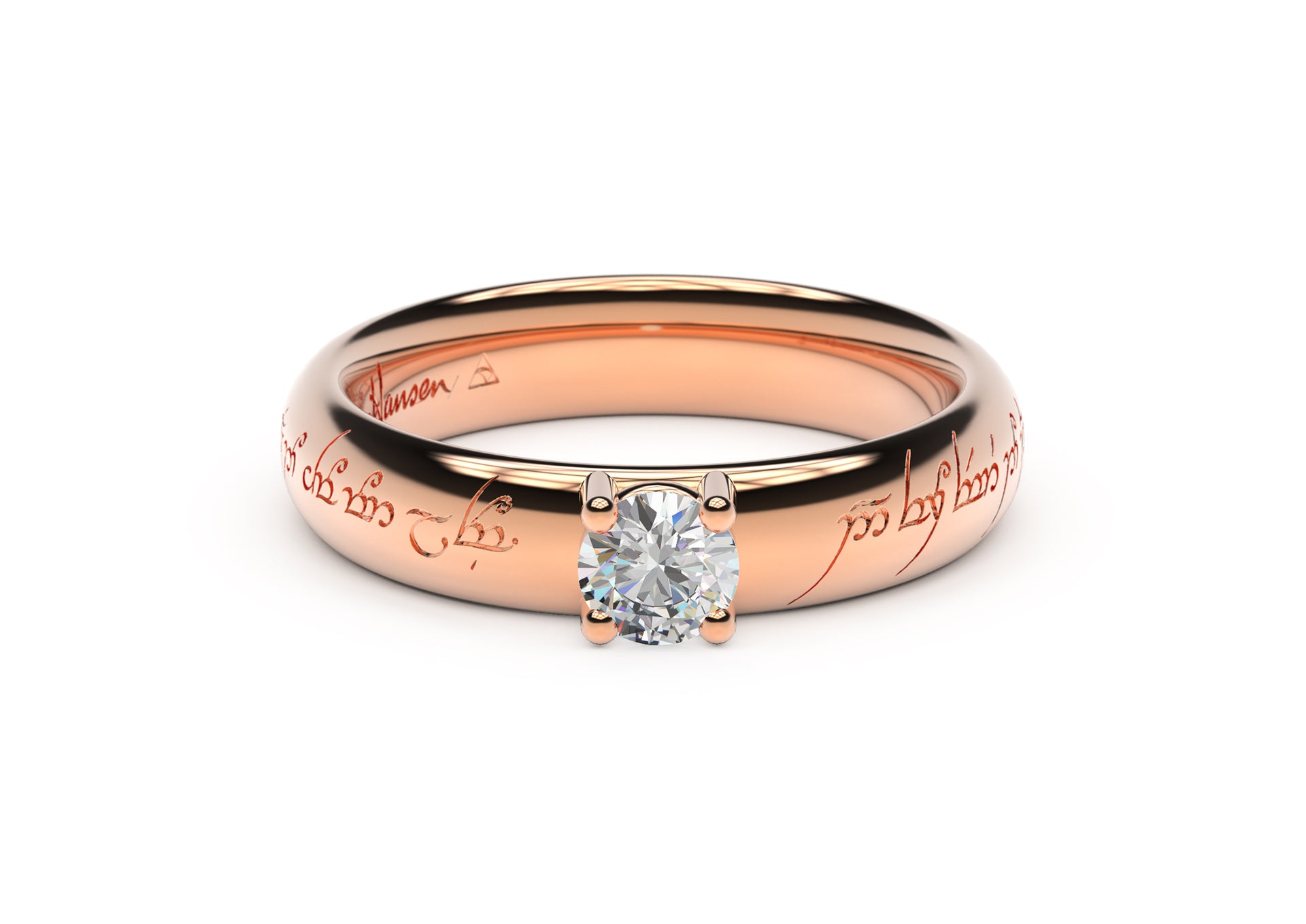 Contemporary Elvish Engagement Ring, Red Gold