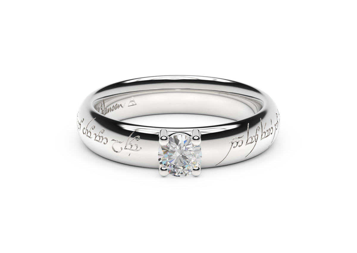 Contemporary Elvish Engagement Ring, White Gold & Platinum
